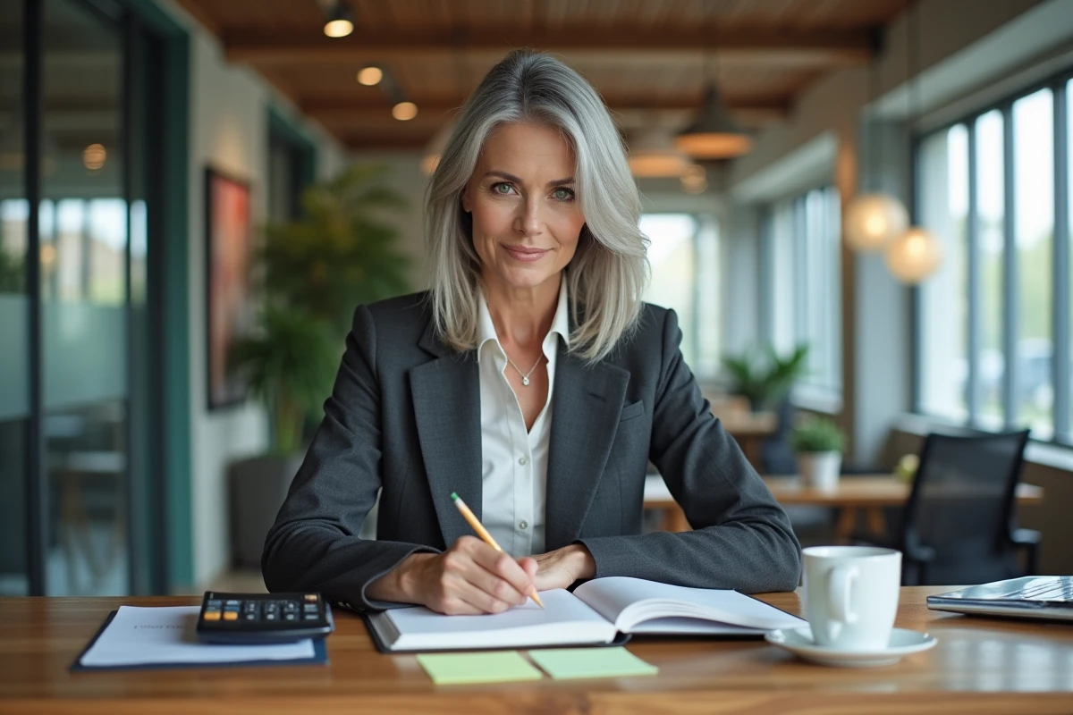 Experte-comptable notant des écritures dans un grand livre comptable pour la gestion financière d'entreprise