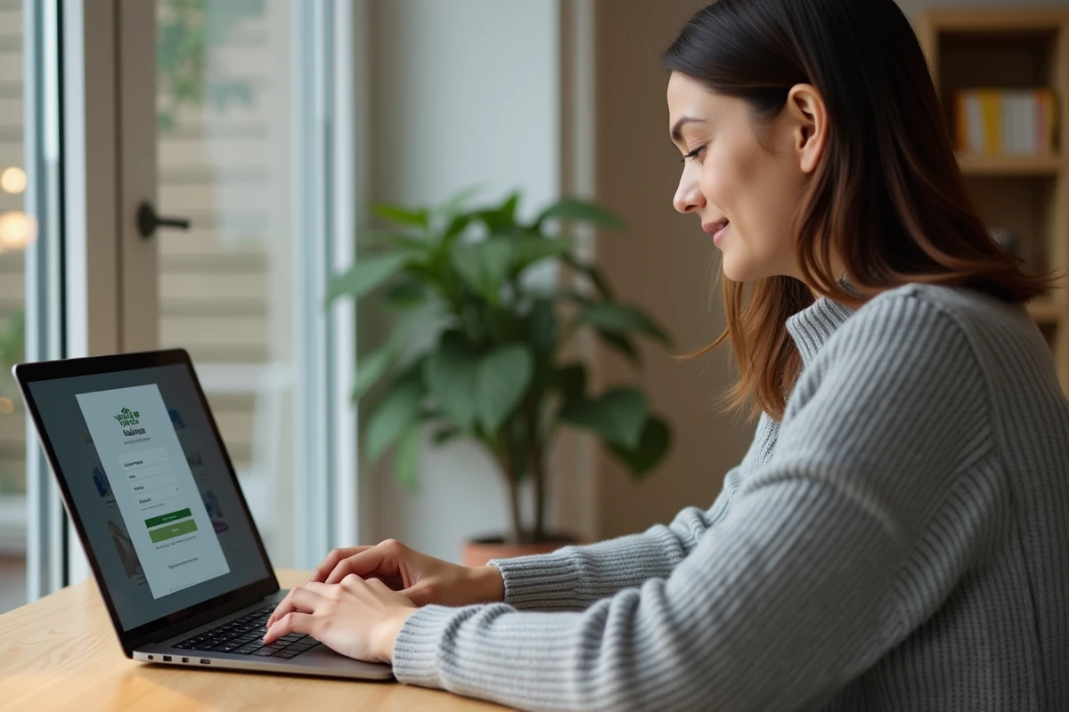 Femme connectée à son espace MyFoncia sur un ordinateur portable pour accéder à ses documents locatifs