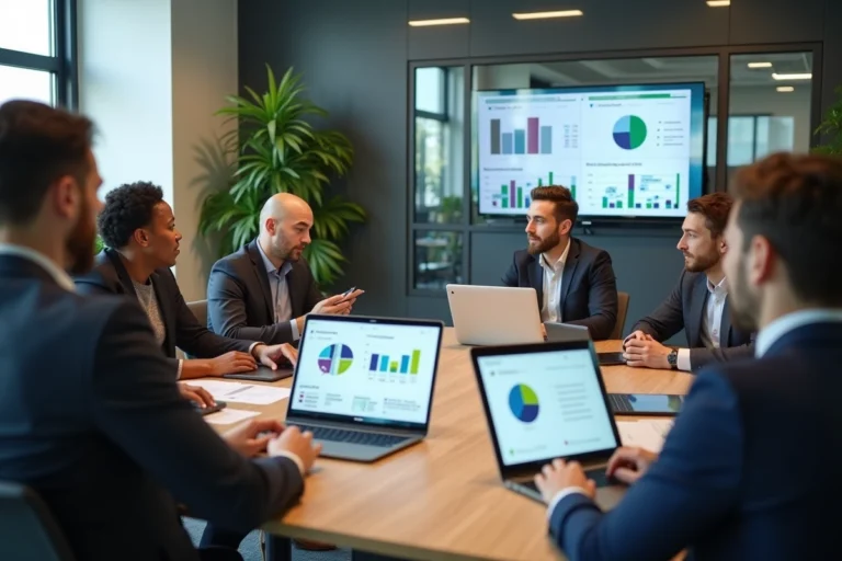 Groupe de professionnels en réunion dans un bureau moderne