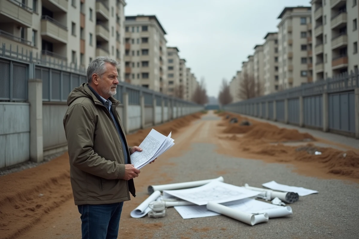 Homme en extérieur analysant des documents d urbanisme