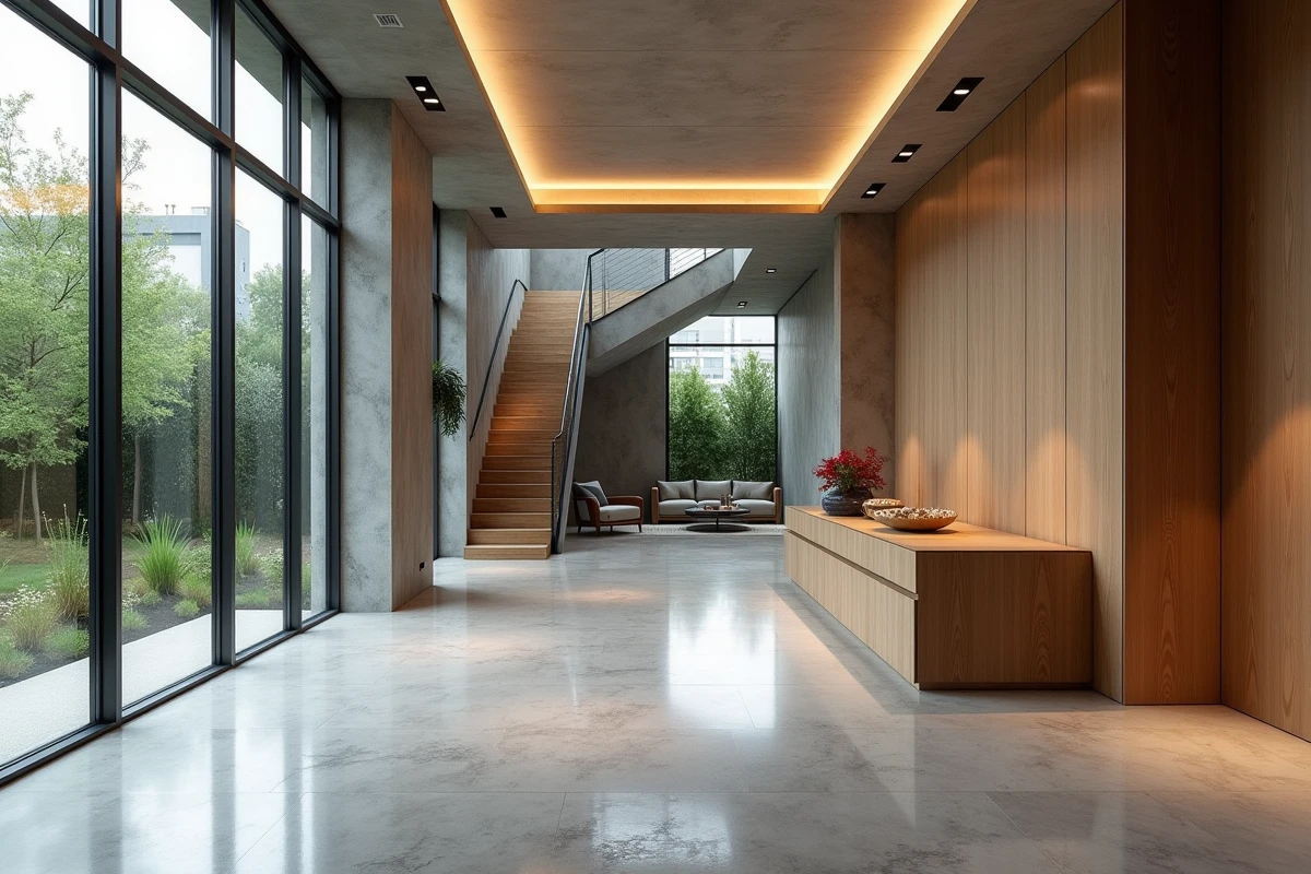 Intérieur haut de gamme d'un appartement neuf mettant en valeur un design architectural contemporain et des finitions luxueuses